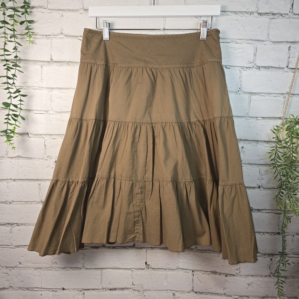LIZ CLAIBORNE TAN TIERED FULL SKIRT SIDE COTTON FLIRTY WOMENS SIZE 4